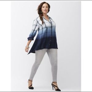 Lane Bryant Dip Dye Ombre Plaid Button Down Shirt